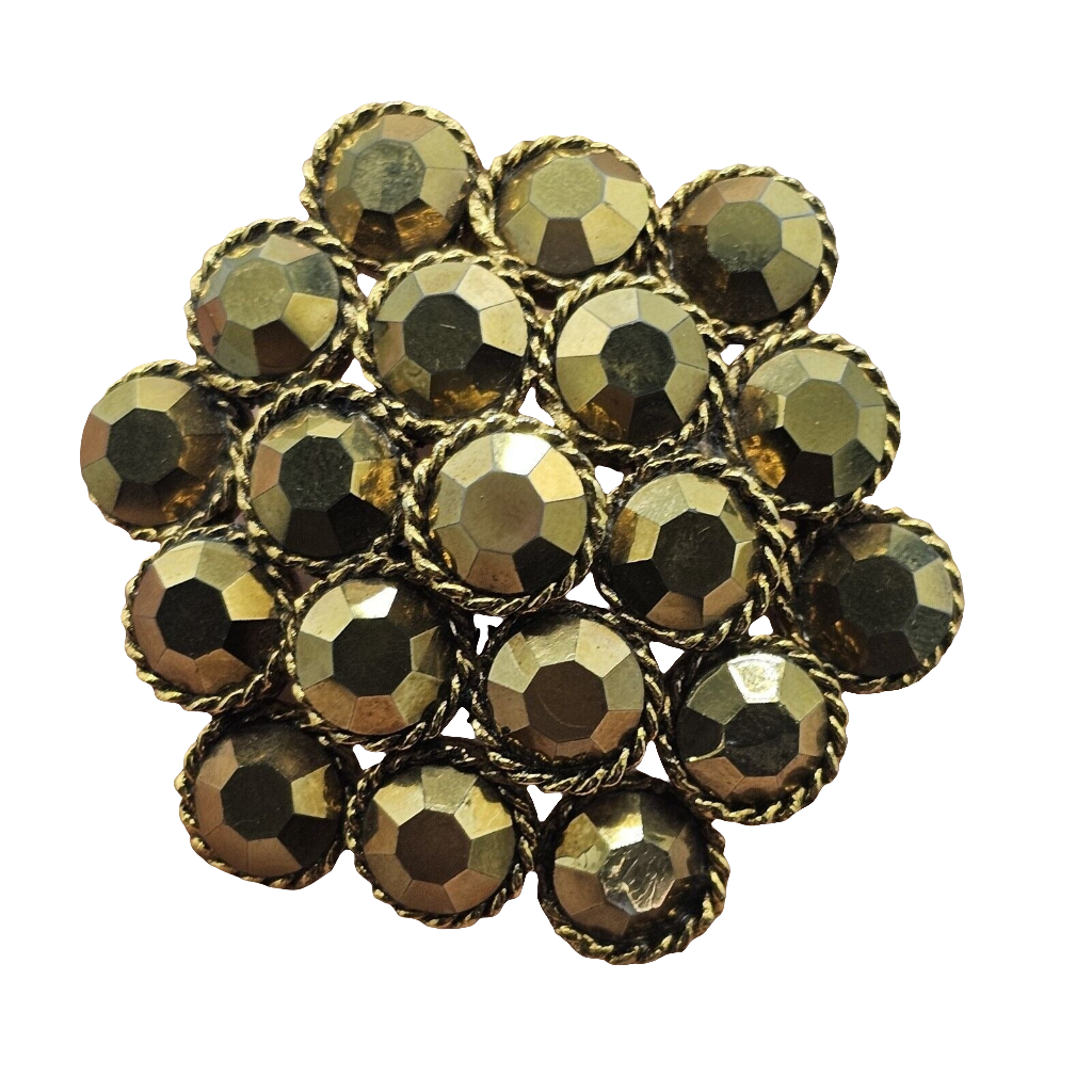 Vintage Unsigned WEISS Dimensional Foiled Facted Glass Brooch Rootbeer Amber