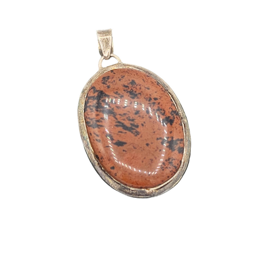 Sterling Silver 925 Oval Mahogany Obsidian Cabochon Pendant 2 inches