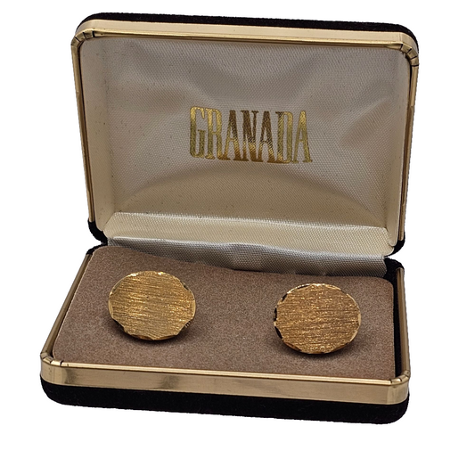 Vintage Granada Oval Textured Gold-tone Cuff Links