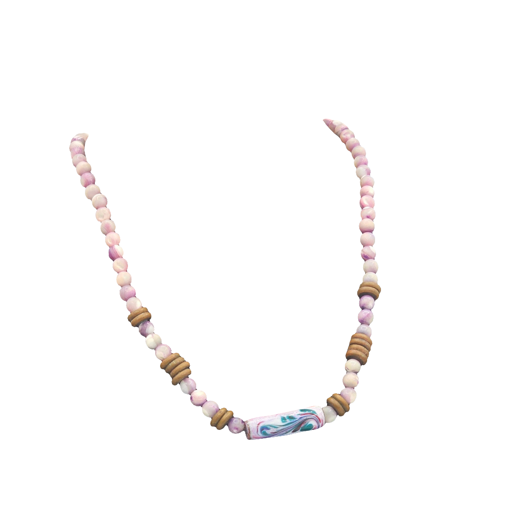 Purple Art Glass Artisan Handmade Beaded Necklace Vintage
