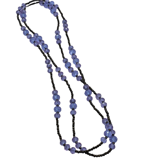 Purple Faceted Crystal Hematite Seed Beaded Long Necklace Vintage