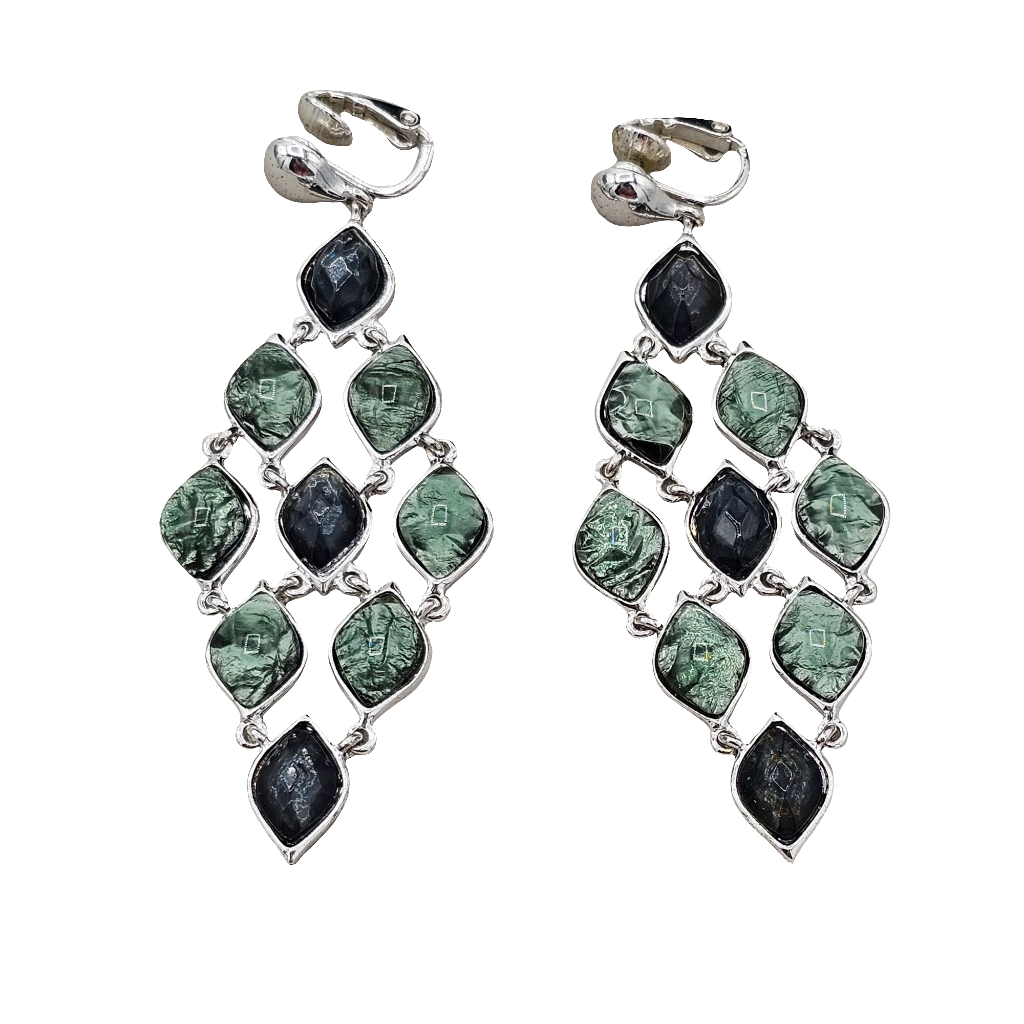 Liz Claiborne Silver-tone Green Abalone Dangle Drop Clip-on Earrings