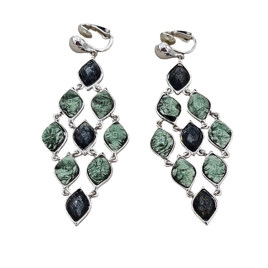 Liz Claiborne Silver-tone Green Abalone Dangle Drop Clip-on Earrings