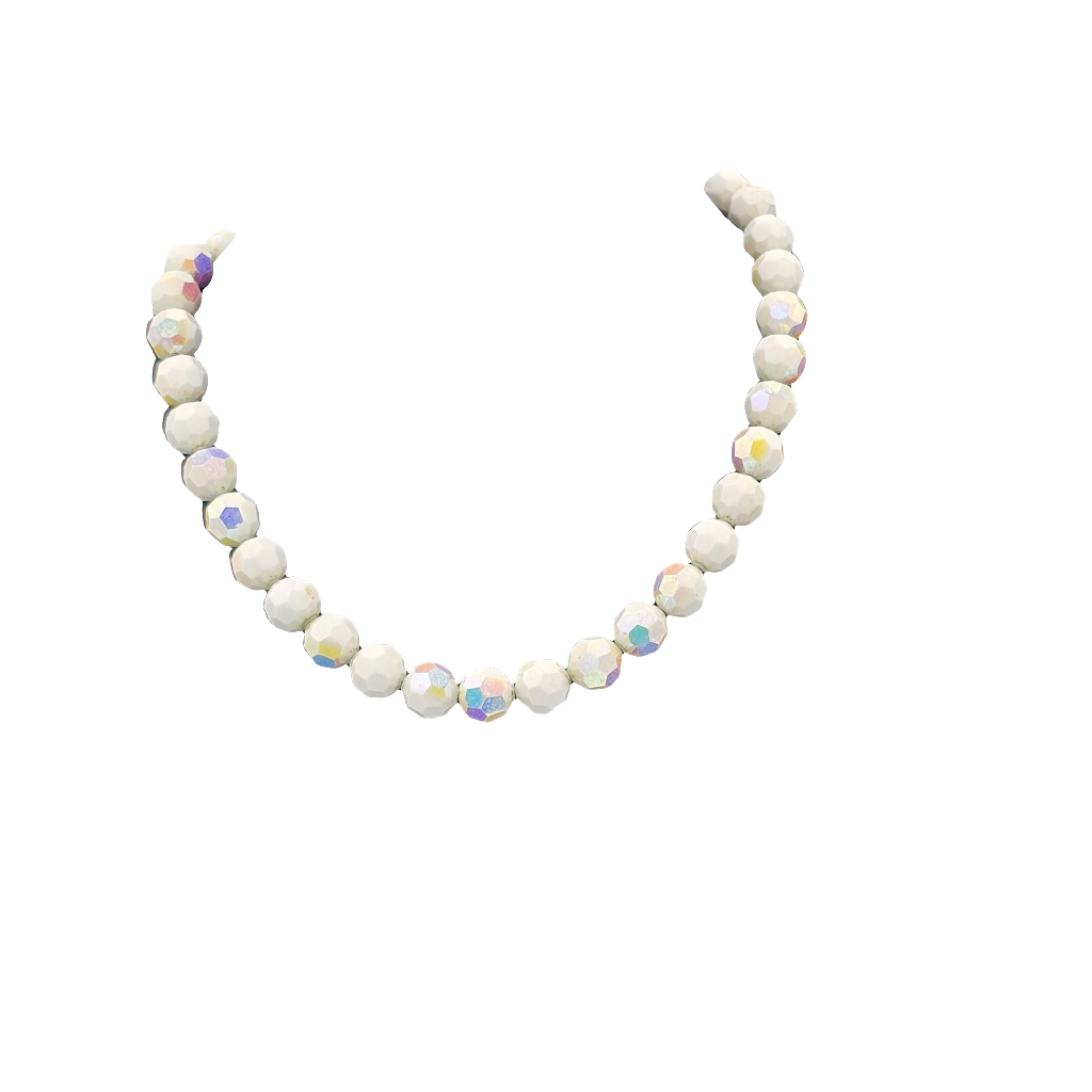 Alice Caviness Vintage White Glass Aurora Borealis Faceted Necklace