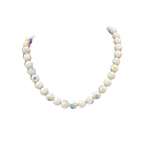 Alice Caviness Vintage White Glass Aurora Borealis Faceted Necklace