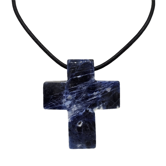 Jay King DTR 925 Sterling Silver Huge Chunky Sodalite Crucifix Natural Stone Adjustable