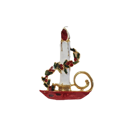 Holiday Candlestick Brooch Pin Christmas Vintage Holly