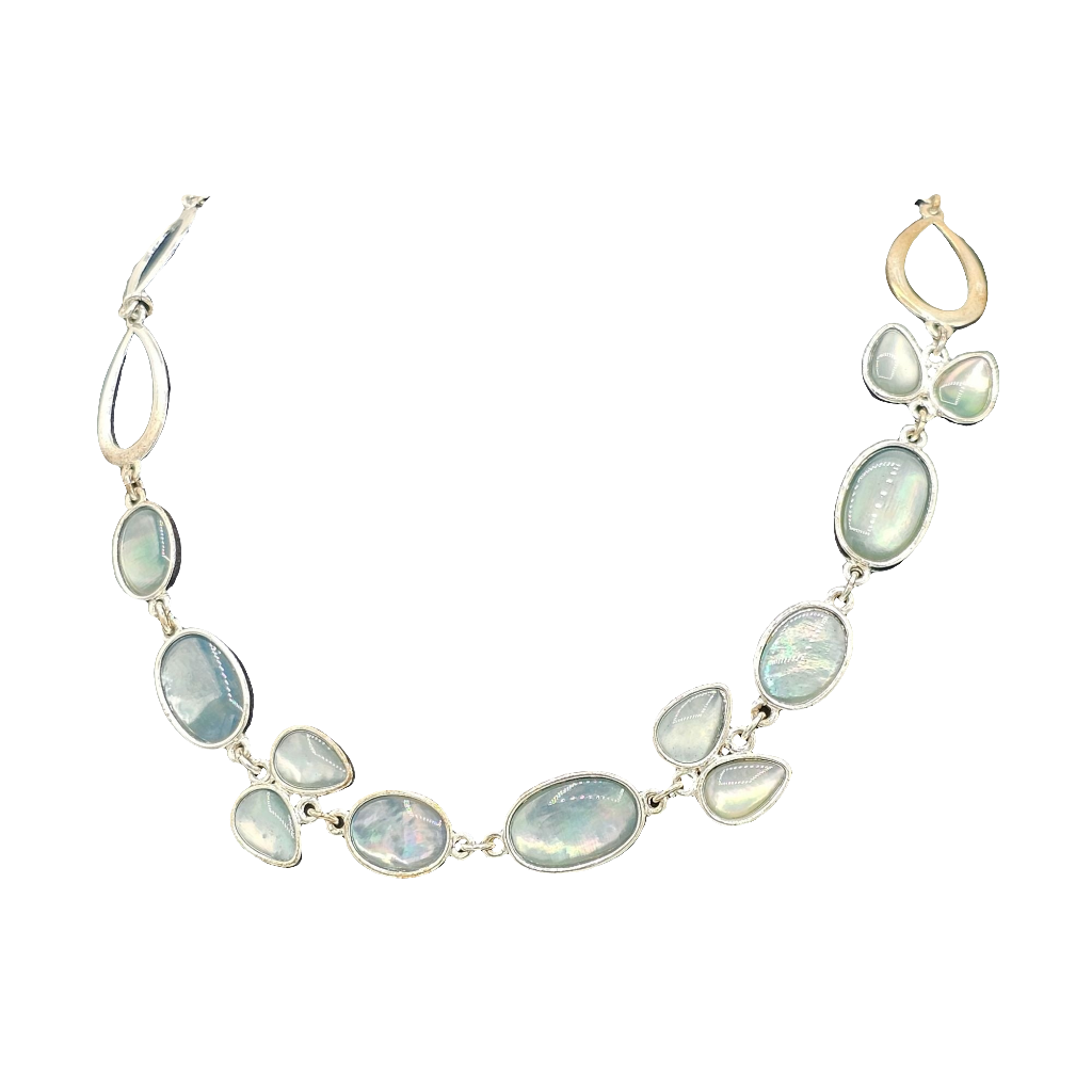 Anne Klein Teardrop Oval Iridescent Light Blue Stone Silver-tone Necklace