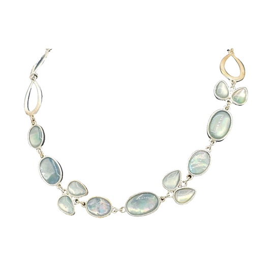 Anne Klein Teardrop Oval Iridescent Light Blue Stone Silver-tone Necklace