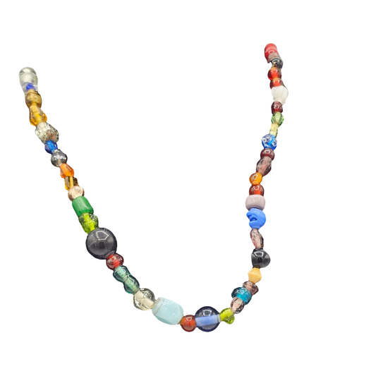Multi-Color Hand Cut Glass Beads 28 in Vintage Necklace