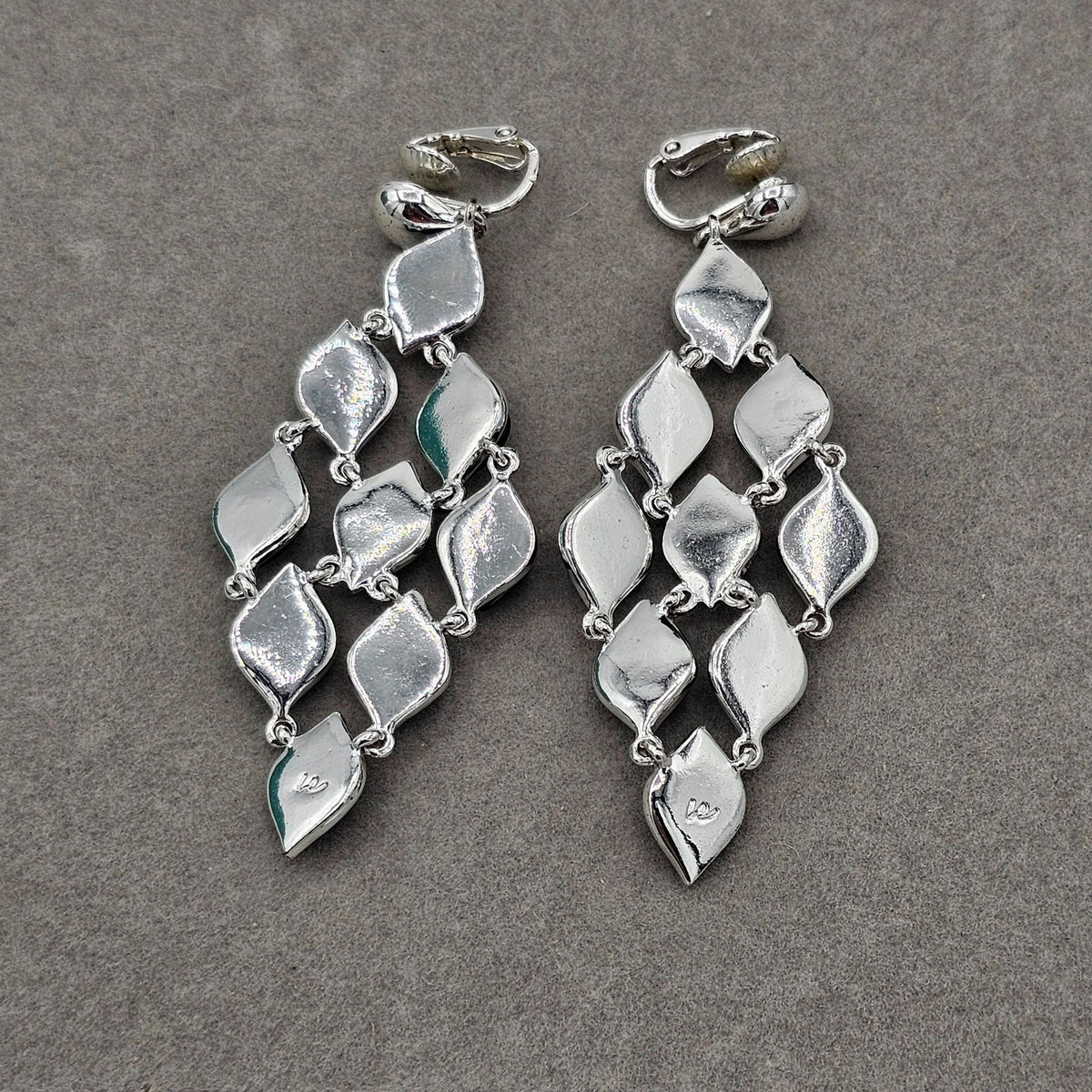 Liz Claiborne Silver-tone Green Abalone Dangle Drop Clip-on Earrings