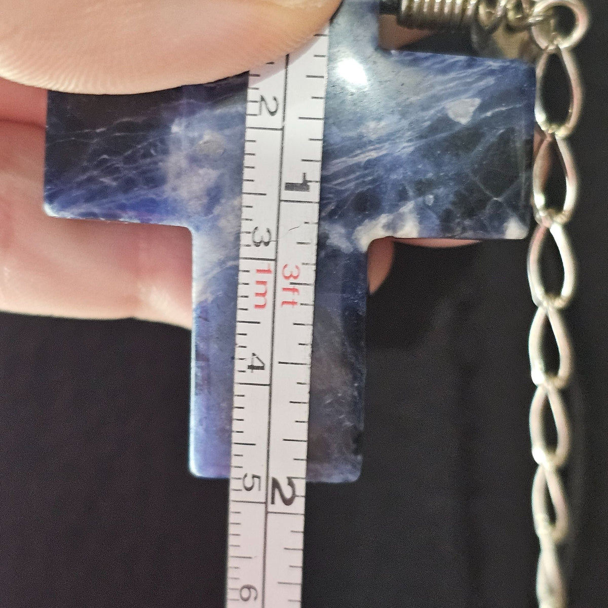 Jay King DTR 925 Sterling Silver Huge Chunky Sodalite Crucifix Natural Stone Adjustable