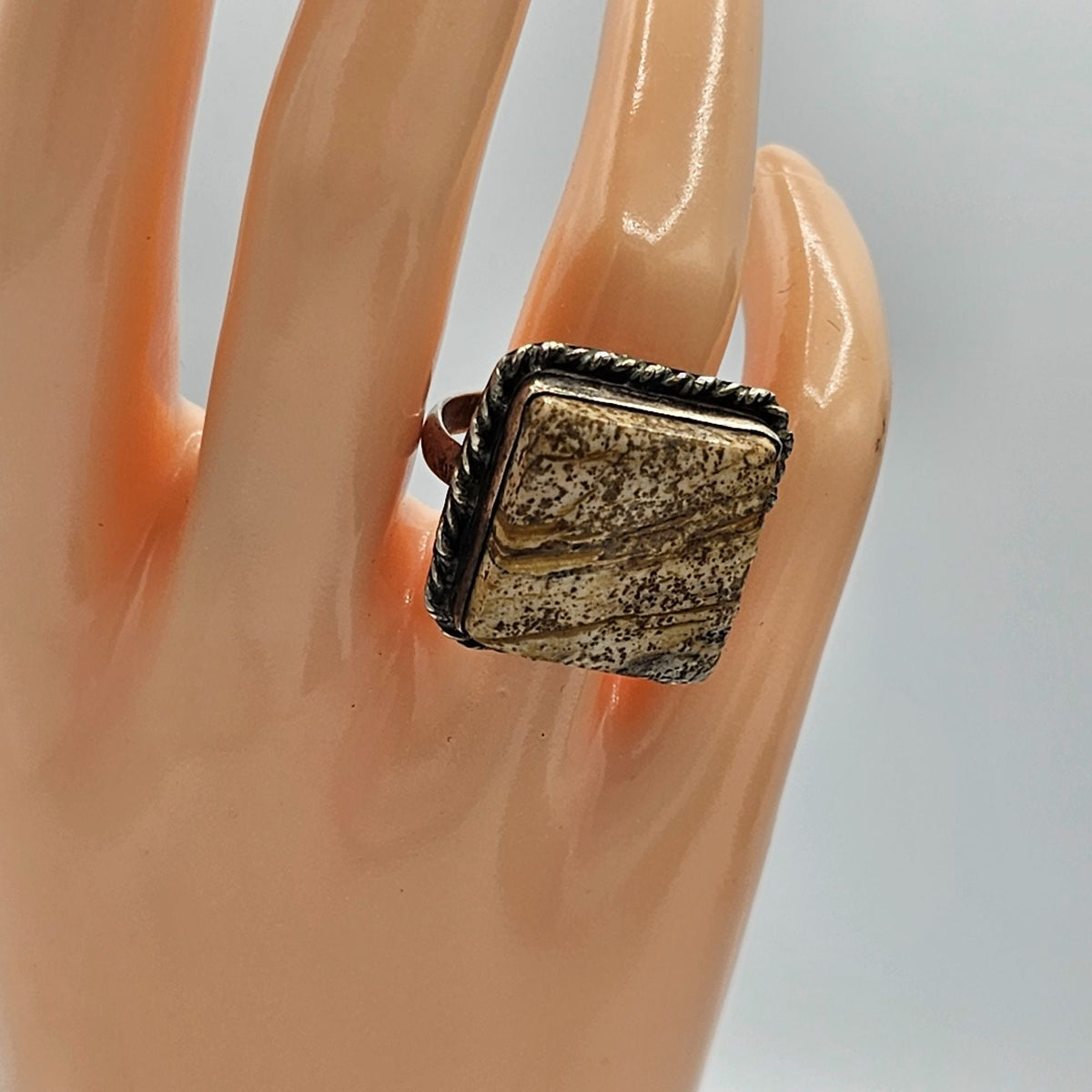 Sterling Silver Signed 925 Jasper Stone Square Size 8.5 Ring Vintage
