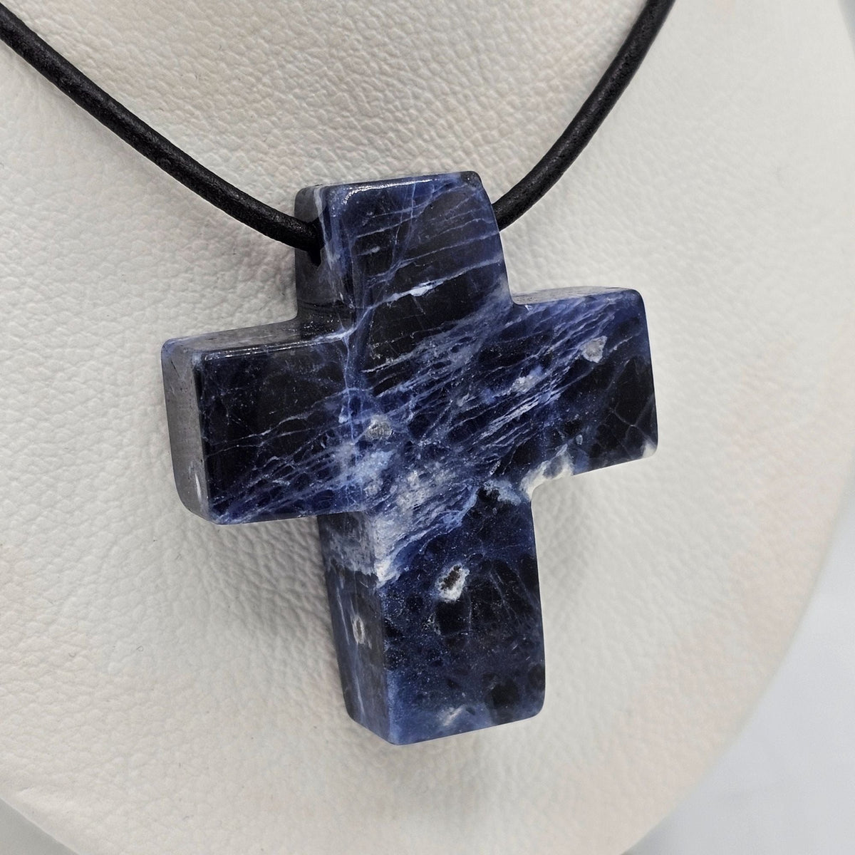 Jay King DTR 925 Sterling Silver Huge Chunky Sodalite Crucifix Natural Stone Adjustable