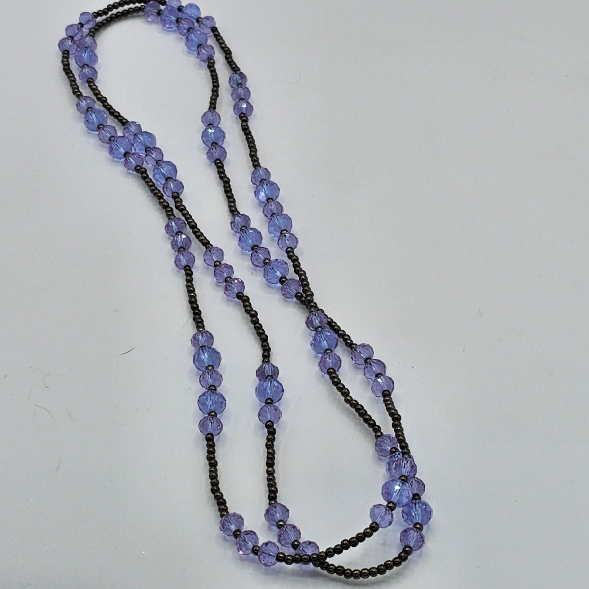 Purple Faceted Crystal Hematite Seed Beaded Long Necklace Vintage