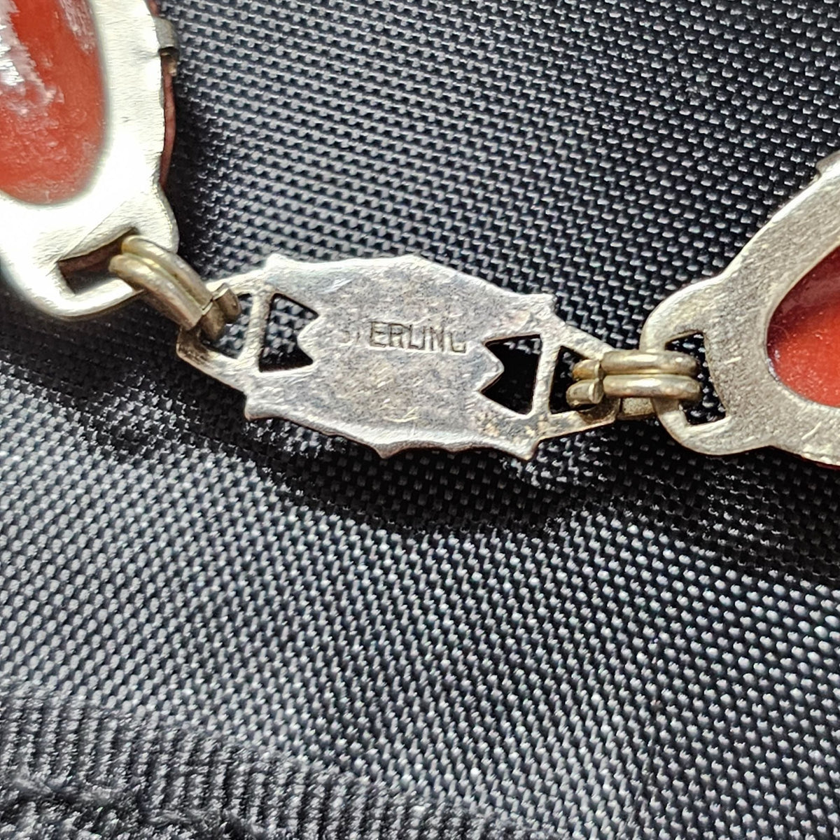 Sterling Art Deco Marcasite Carved Flower Carnelian Glass Necklace