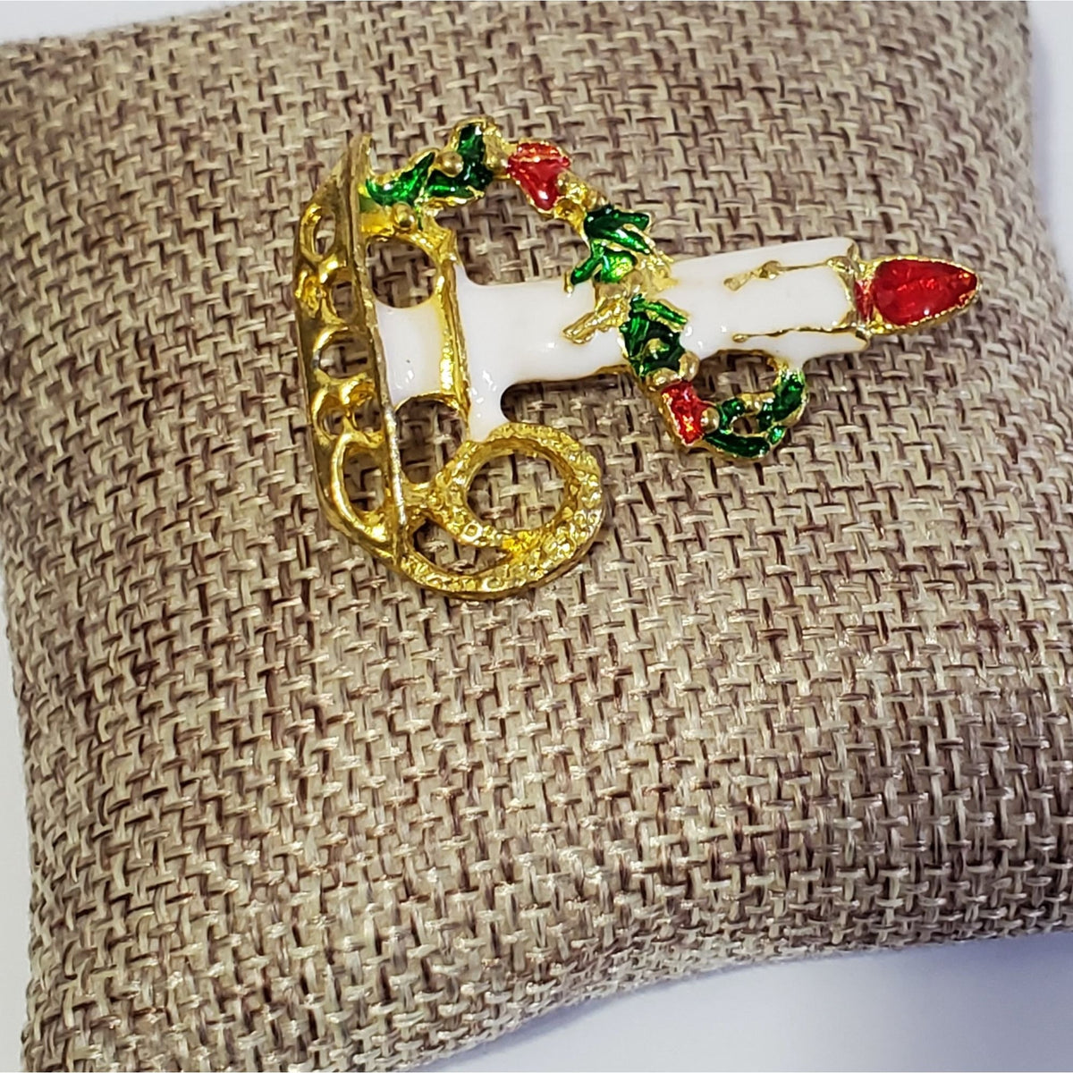 Vintage Holiday Christmas Candlestick Brooch
