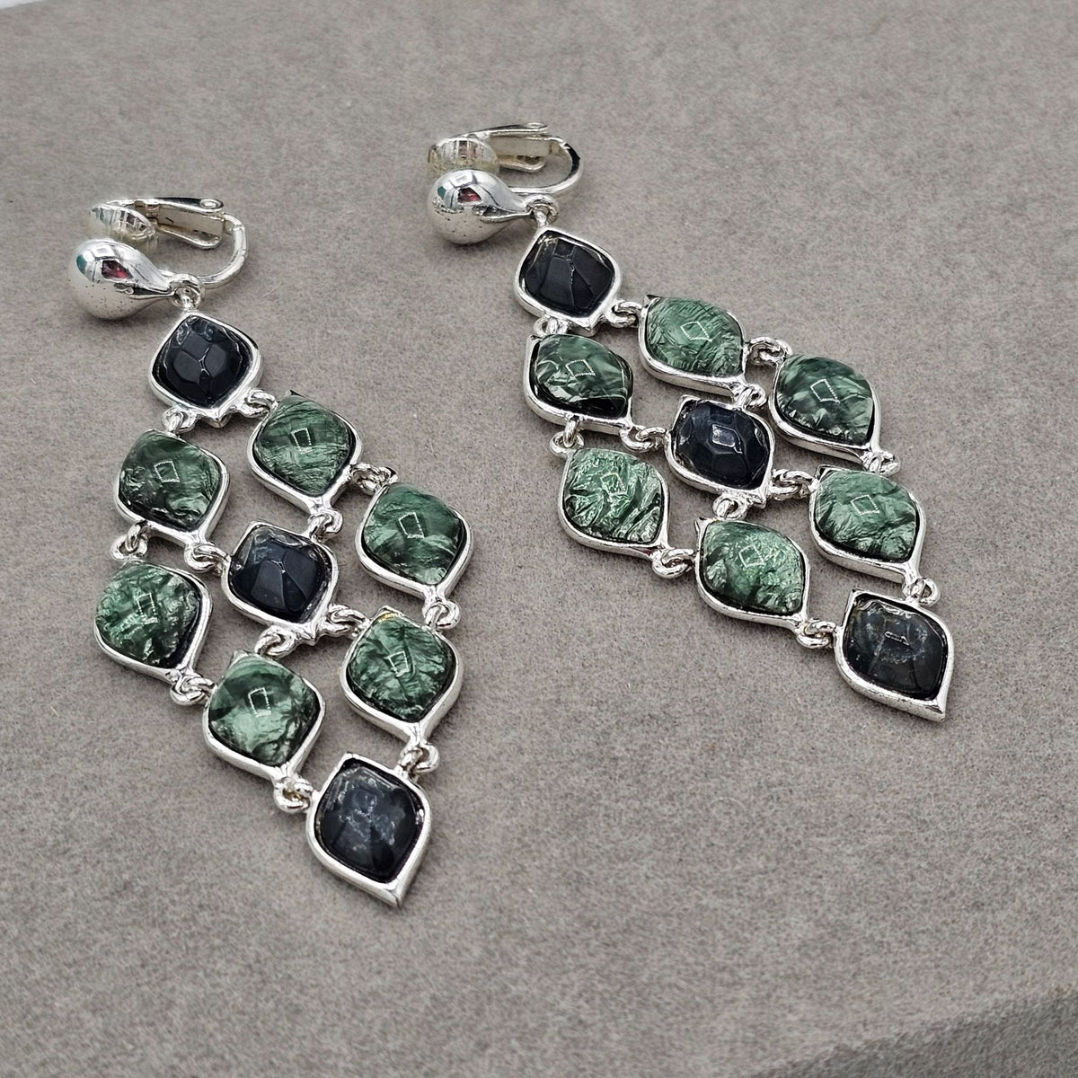 Liz Claiborne Silver-tone Green Abalone Dangle Drop Clip-on Earrings
