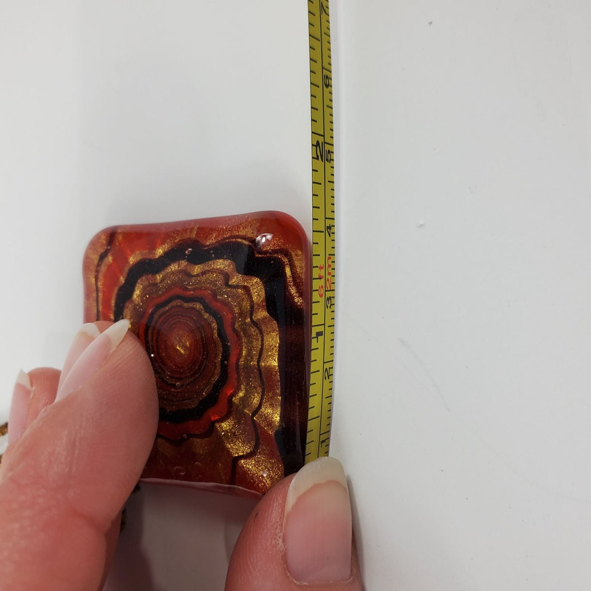 Vintage Blown Glass Red Copper Swirl Art Pendant Copper Beaded Chain
