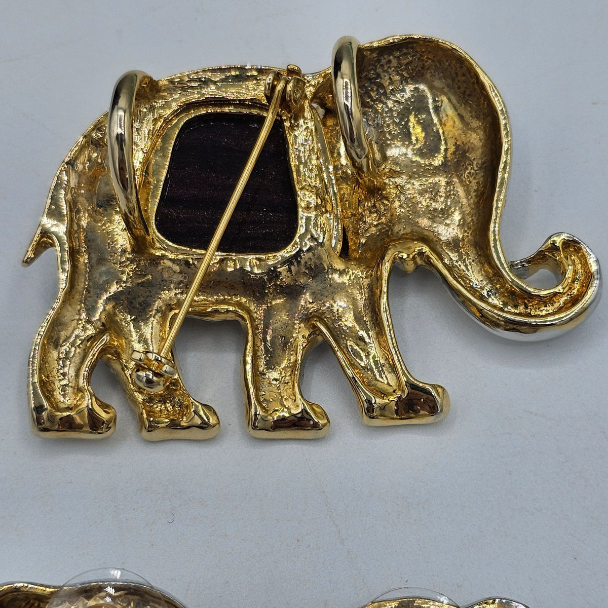 (50) Elephant Brooch Earring Set Gold SilverTone Jewelry Unique Animal Design Vintage