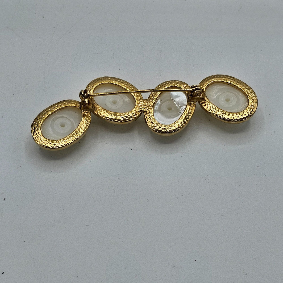 Gold-tone Faux Pearl Brooch NOS Vintage Bar Pin