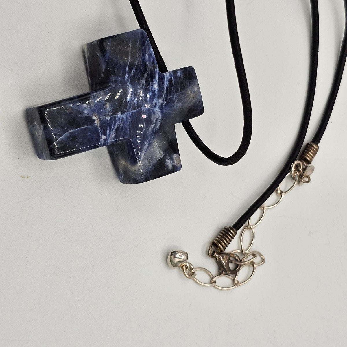 Jay King DTR 925 Sterling Silver Huge Chunky Sodalite Crucifix Natural Stone Adjustable