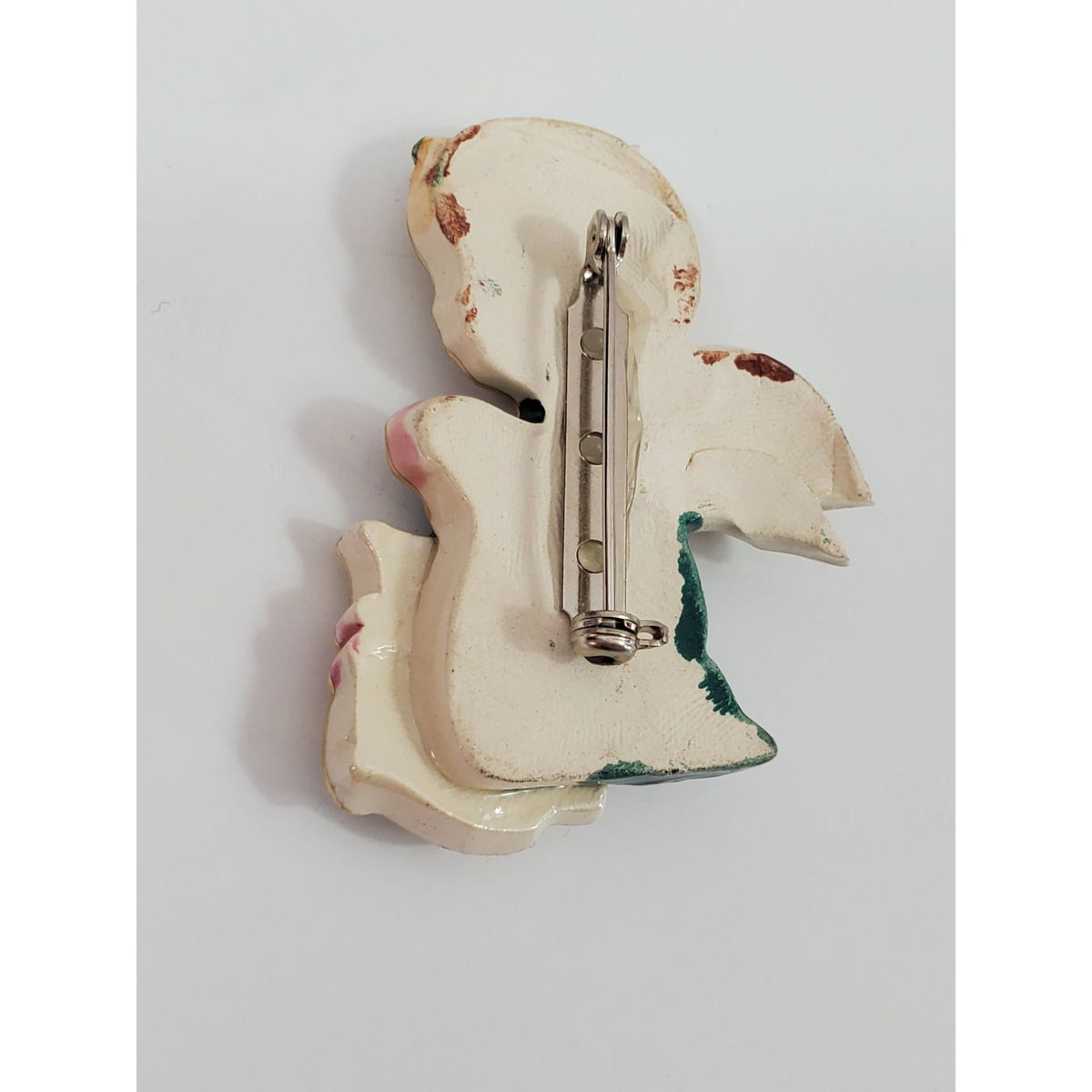 Praying Angel Kitten Handcrafted Porcelain Brooch Vintage