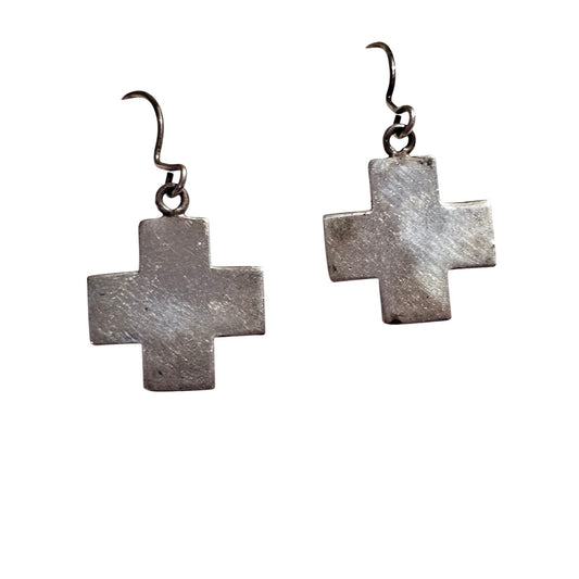 (717) Sterling Silver Cross Dangle Earrings Vintage Modernist 3.21 Grams