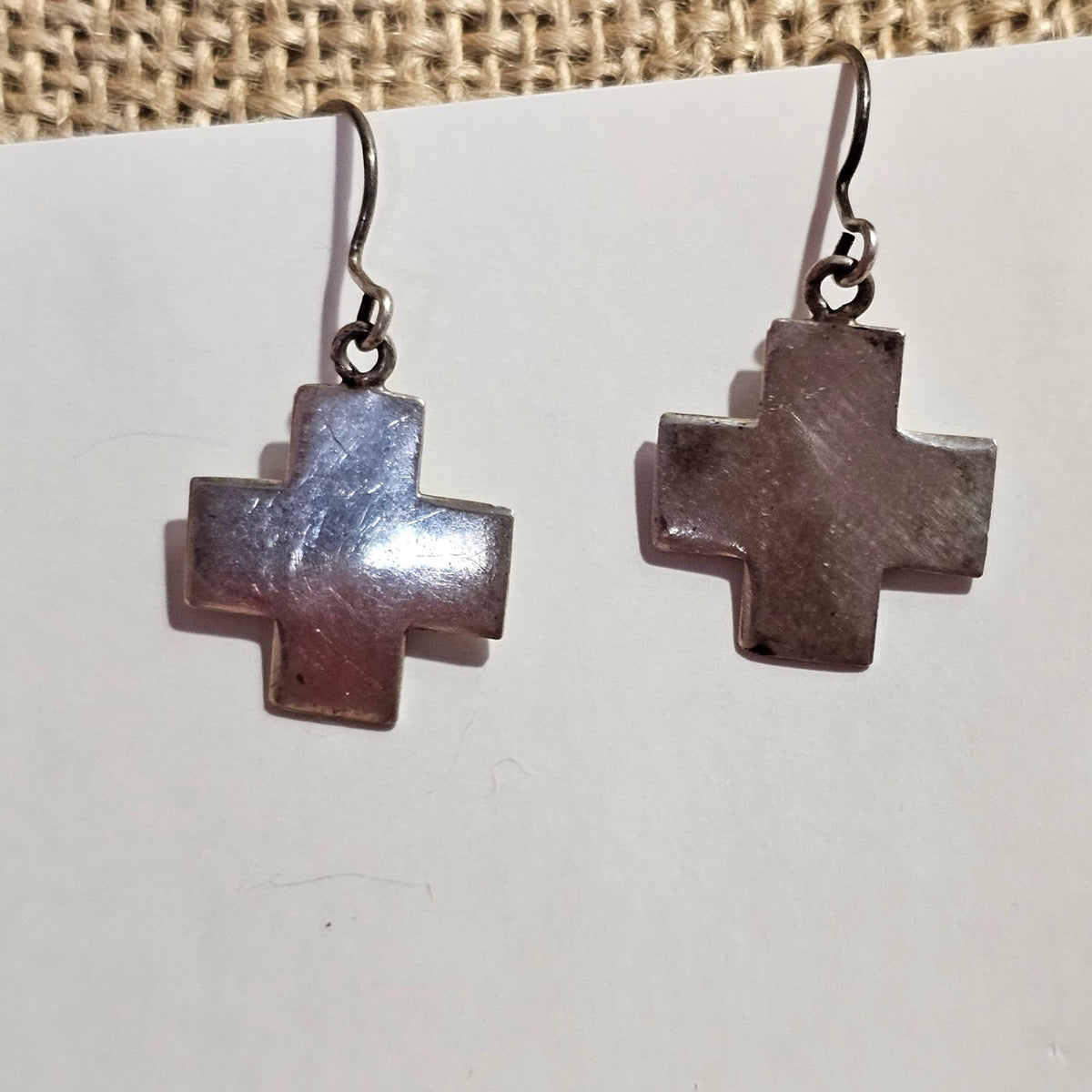 (717) Sterling Silver Cross Dangle Earrings Vintage Modernist 3.21 Grams