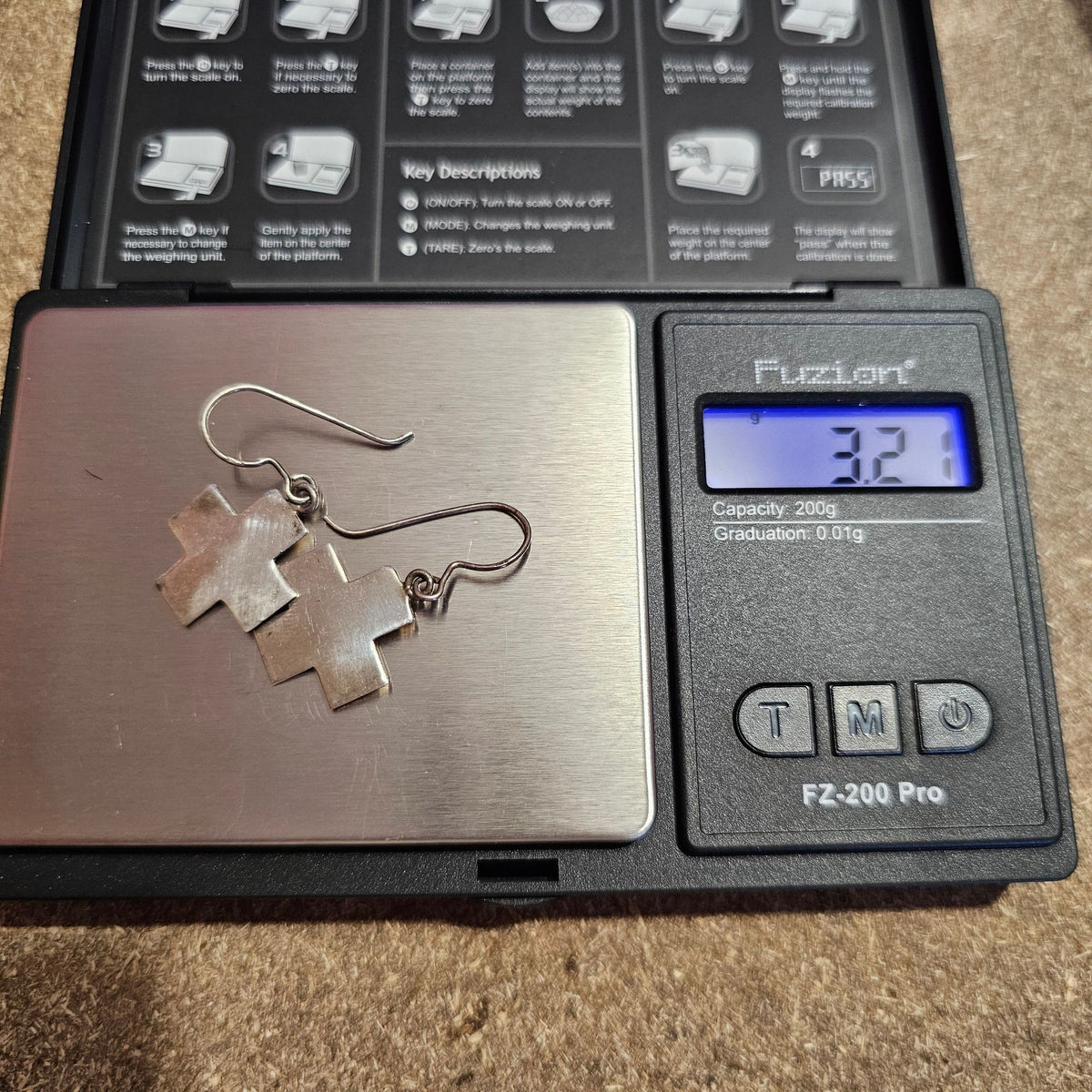 (717) Sterling Silver Cross Dangle Earrings Vintage Modernist 3.21 Grams