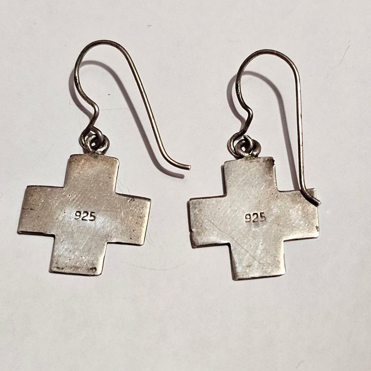 (717) Sterling Silver Cross Dangle Earrings Vintage Modernist 3.21 Grams