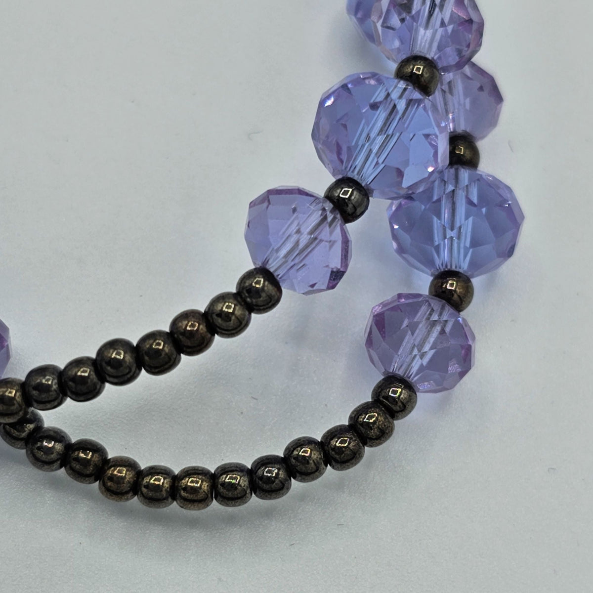 Purple Faceted Crystal Hematite Seed Beaded Long Necklace Vintage