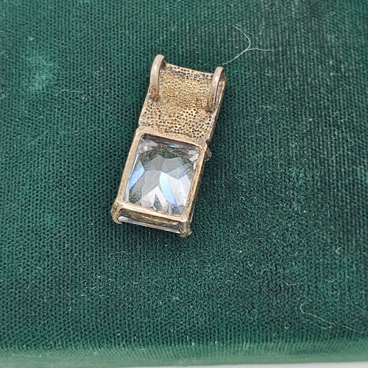 Huge Faceted Rhinestone Blue Opal Inlaid Rectangle 925 Silver Pendant