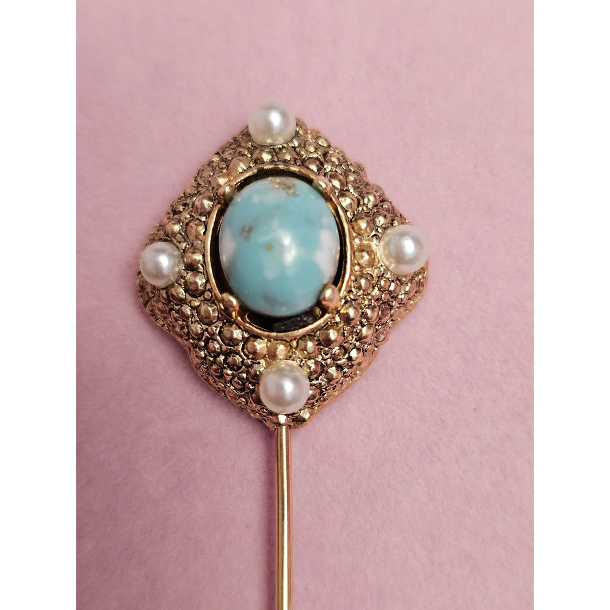 (745) Vintage Gold-Tone Confetti Easter Egg Cab Brooch Matching Earrings Stick Pin Set
