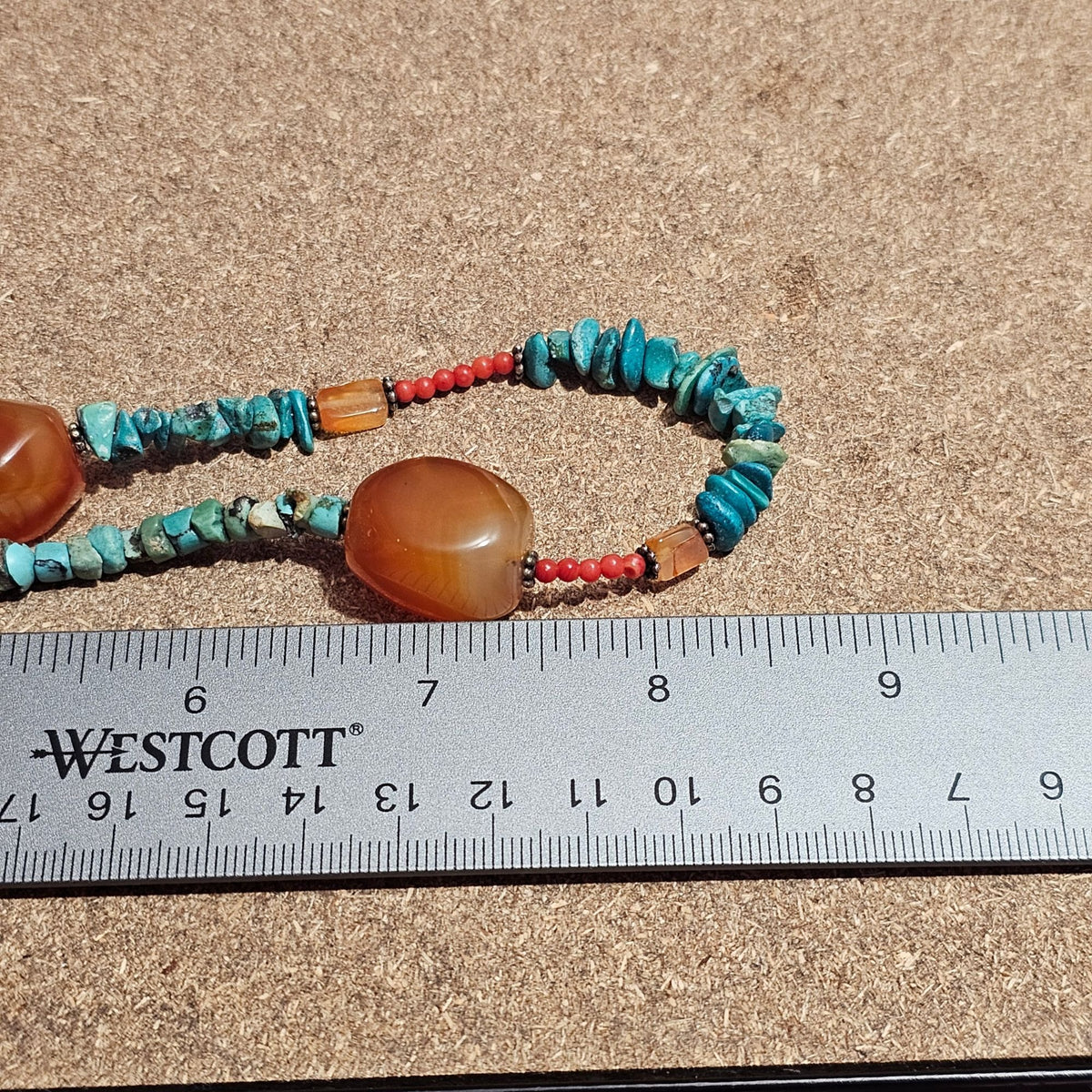 (711) Vintage Sterling Turquoise Carnelian Beads Necklace Natural Stones 35.45g