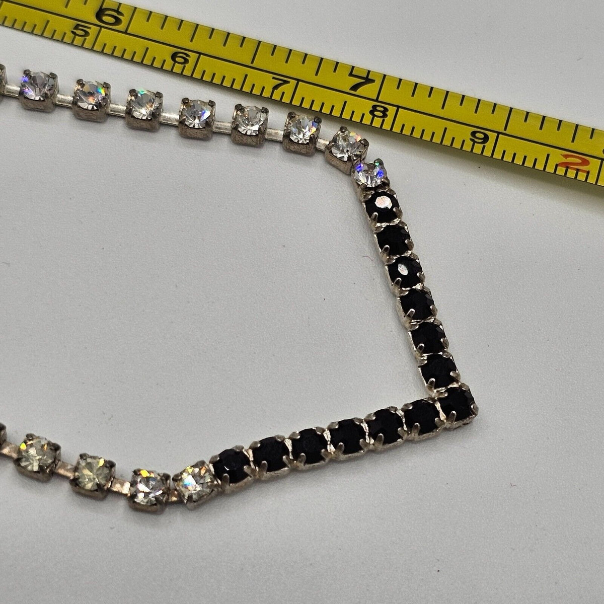 (681) V Shaped Clear Black Rhinestone Necklace Vintage Dainty Whimysgoth