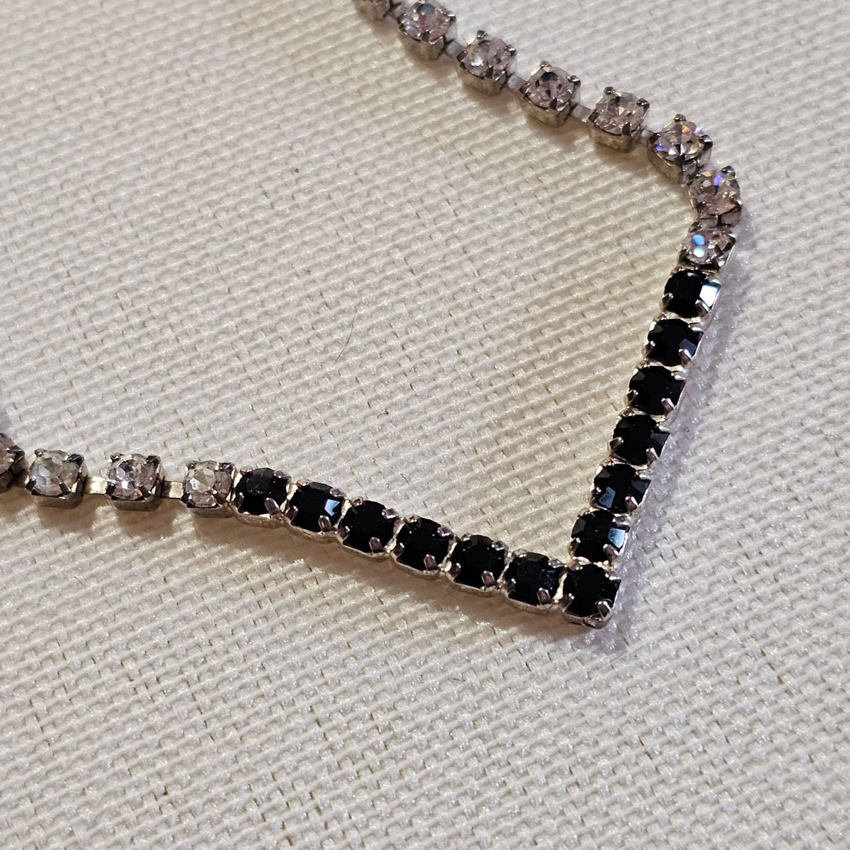 (681) V Shaped Clear Black Rhinestone Necklace Vintage Dainty Whimysgoth