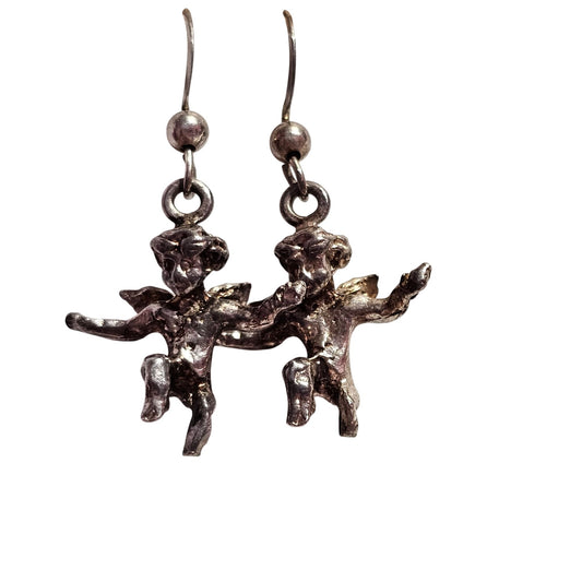 (714) Vintage Sterling Silver Angel Cherub Dangle Earrings 4.3 Grams Pierced Hooks