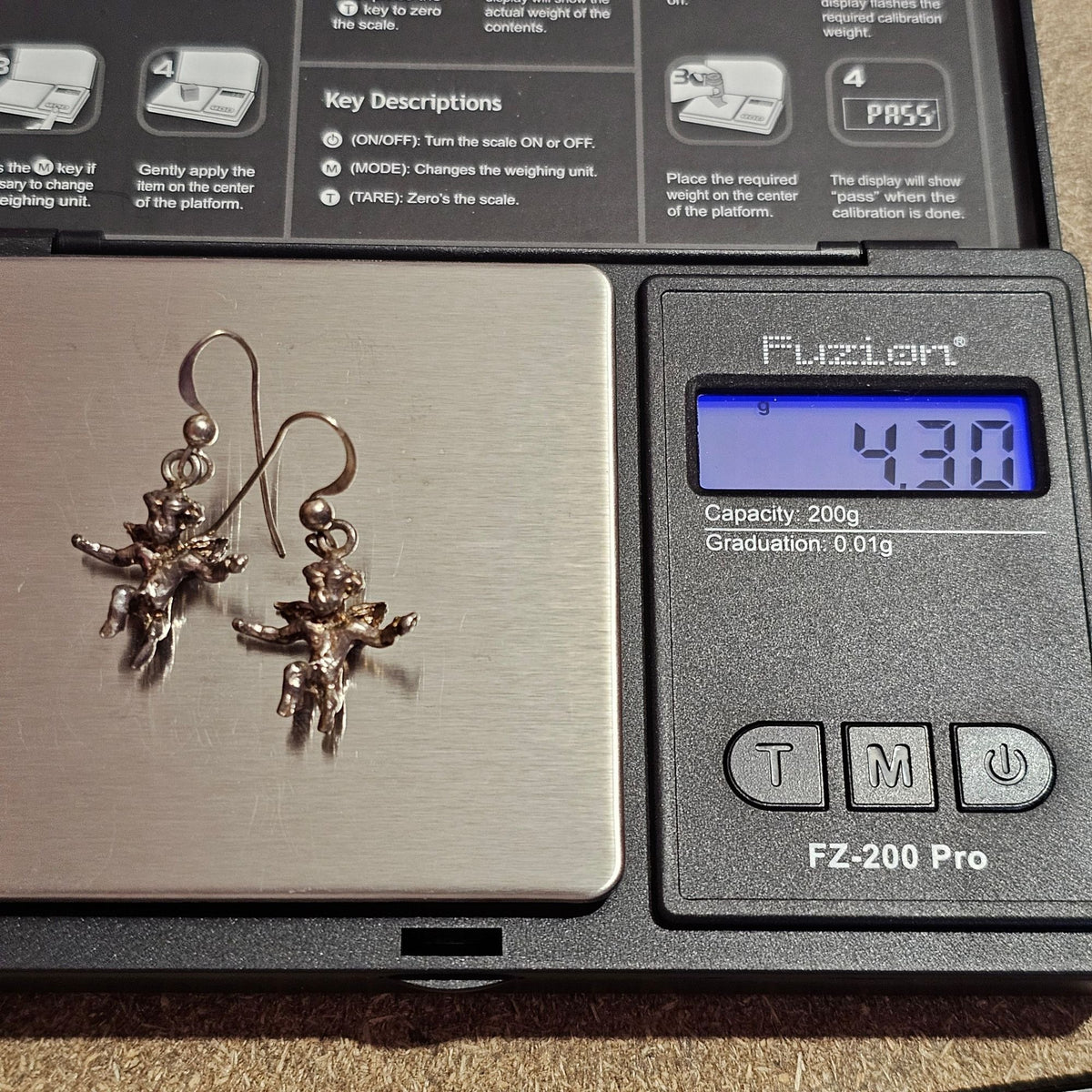 (714) Vintage Sterling Silver Angel Cherub Dangle Earrings 4.3 Grams Pierced Hooks