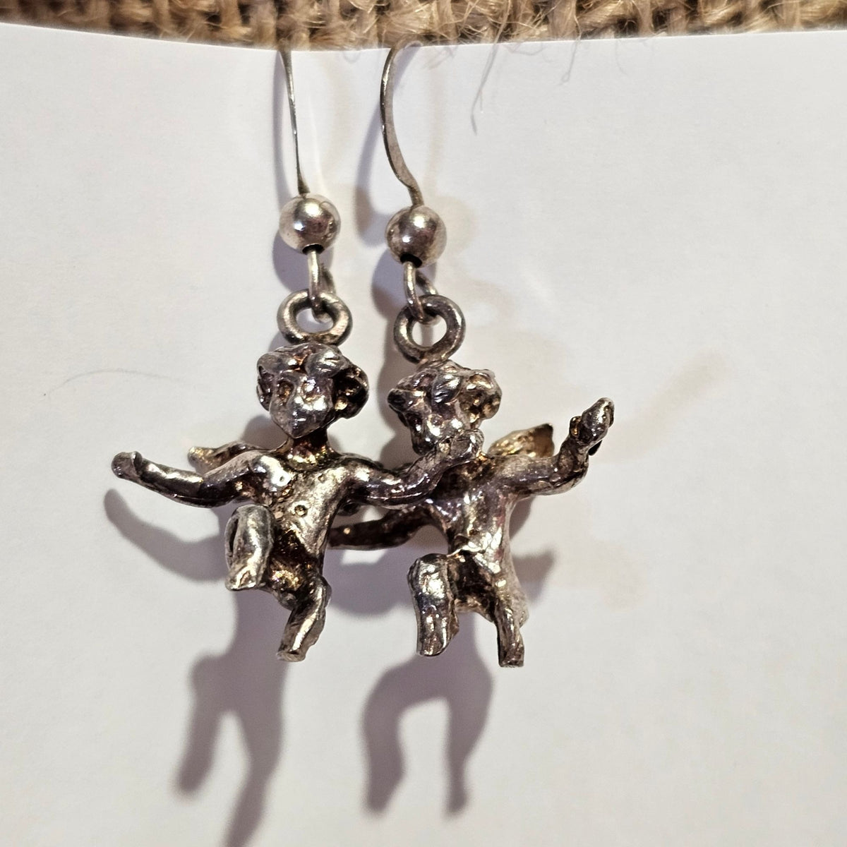 (714) Vintage Sterling Silver Angel Cherub Dangle Earrings 4.3 Grams Pierced Hooks