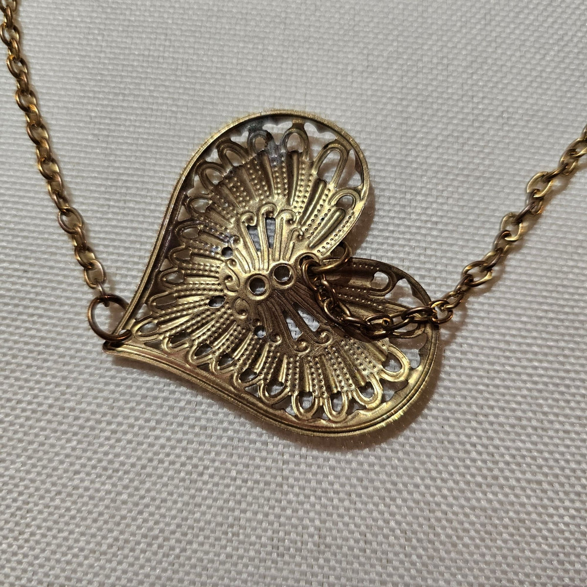 (656) Extra Long Multi Heart Layered Chain Brass Colored Necklace Valentines