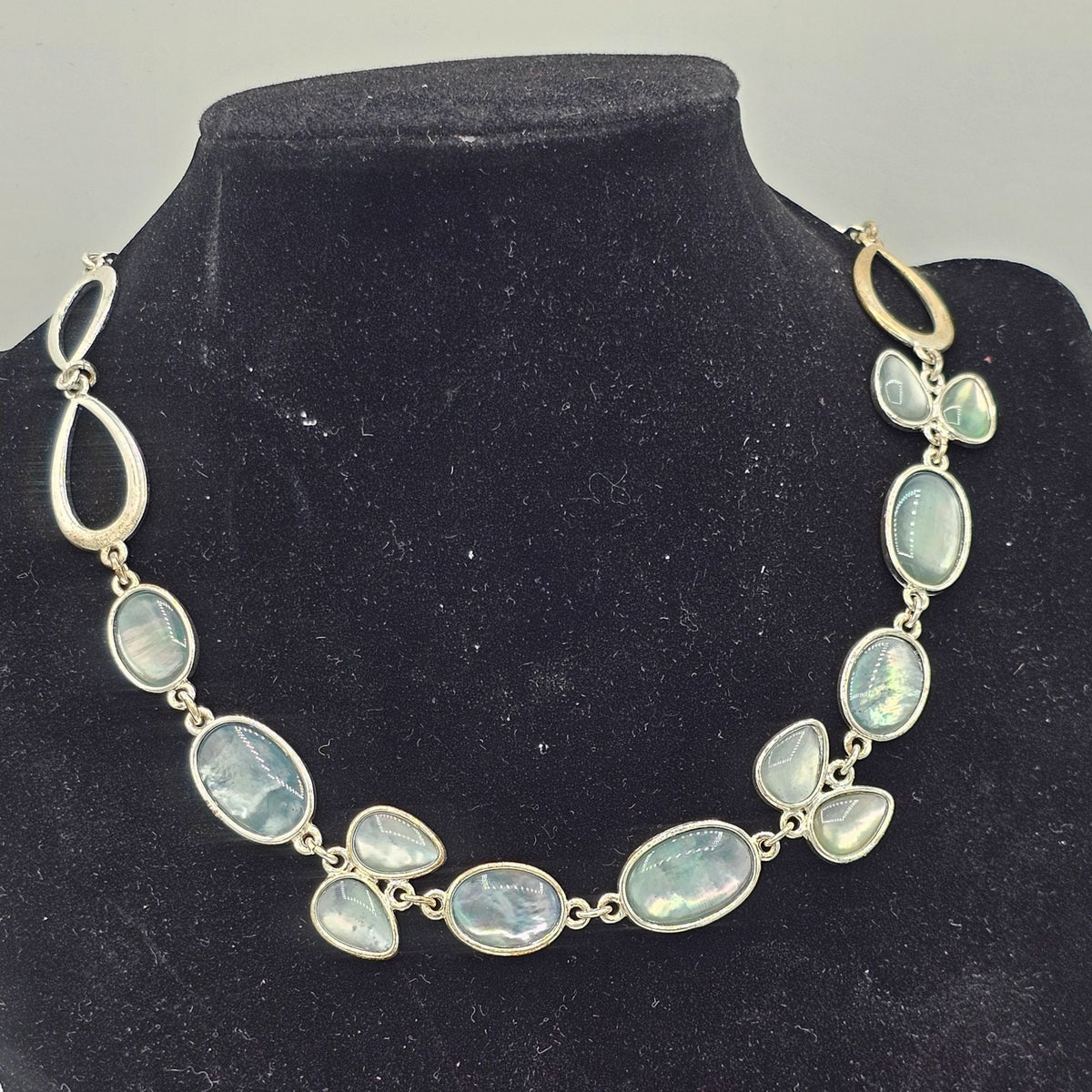Anne Klein Teardrop Oval Iridescent Light Blue Stone Silver-tone Necklace