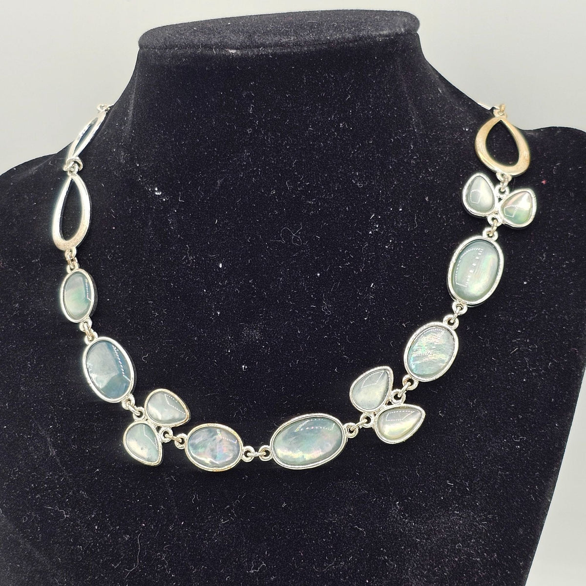 Anne Klein Teardrop Oval Iridescent Light Blue Stone Silver-tone Necklace