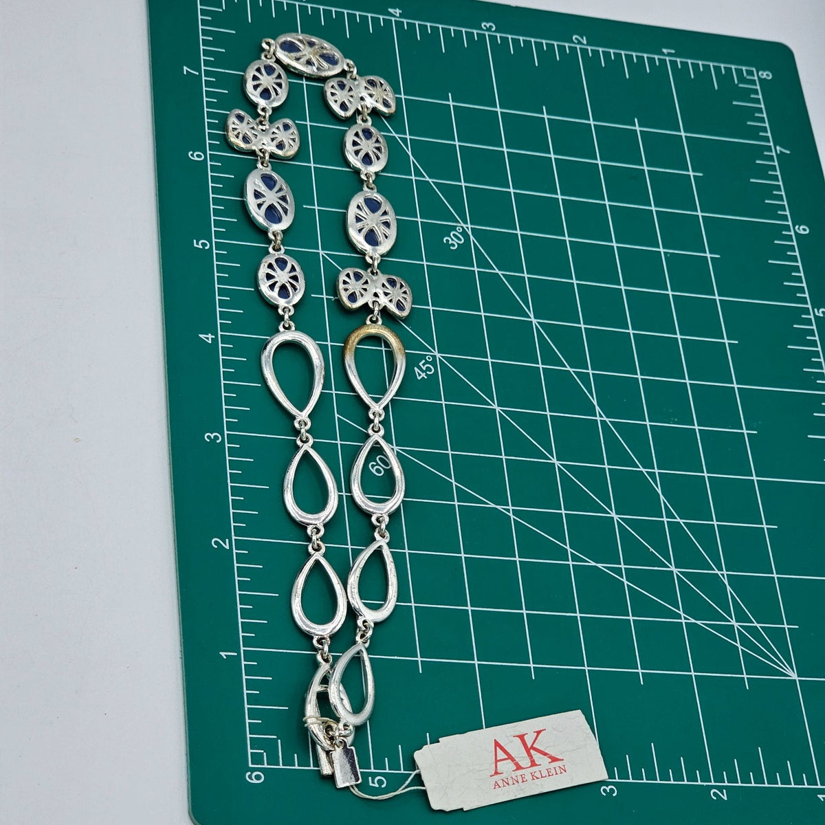 Anne Klein Teardrop Oval Iridescent Light Blue Stone Silver-tone Necklace