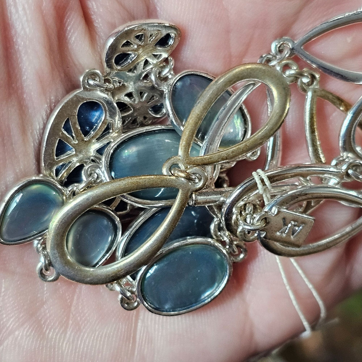 Anne Klein Teardrop Oval Iridescent Light Blue Stone Silver-tone Necklace
