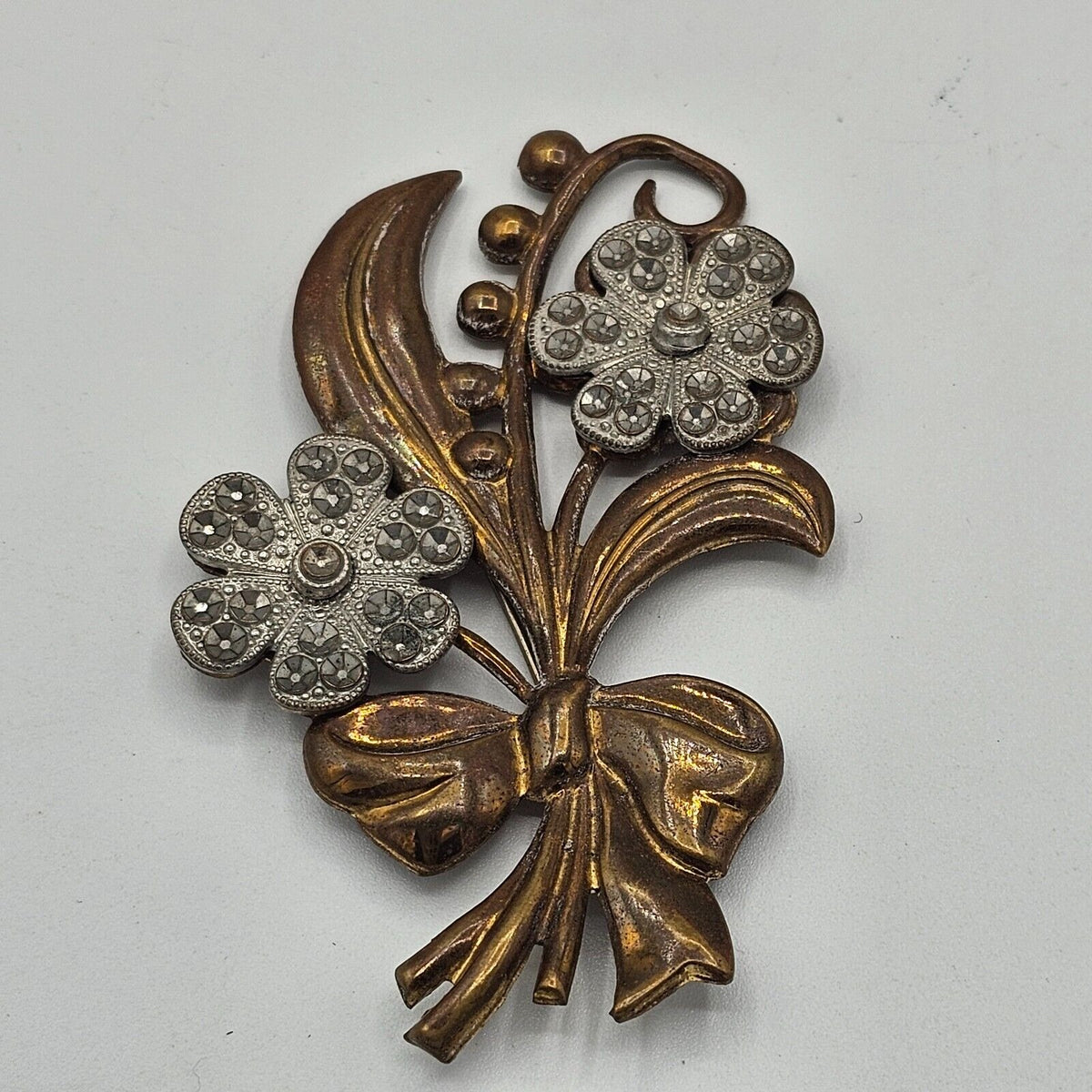 (703) Bronze Huge Floral Brooch Vintage Over 3 inches