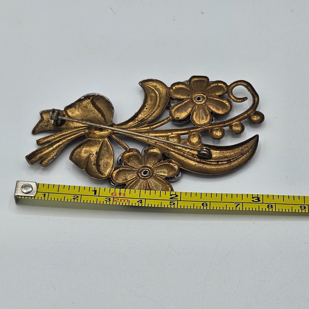 (703) Bronze Huge Floral Brooch Vintage Over 3 inches