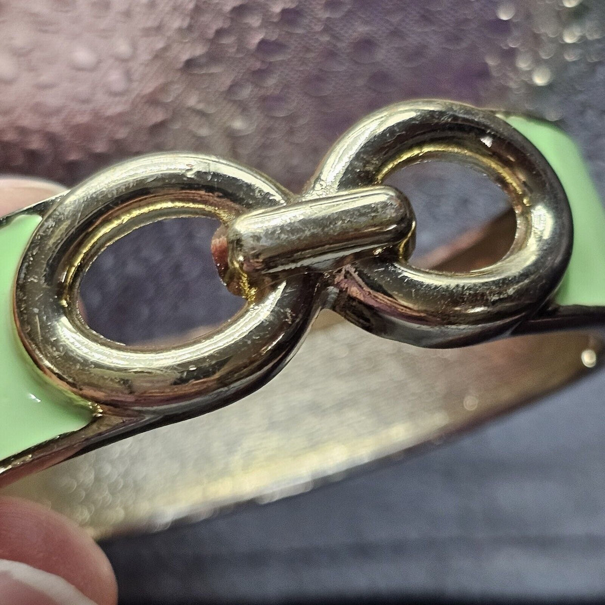 Enamel Metal Clamper Bangle Bracelet MOD Gold Green Infinity Designer