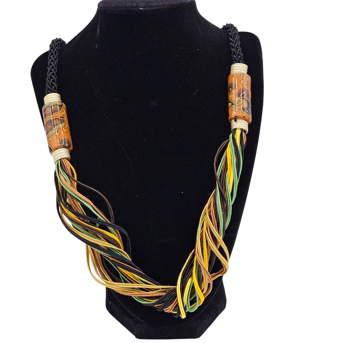 Bohemian Multicolor Woven Necklace Painted Glass Beads Twist Clasp