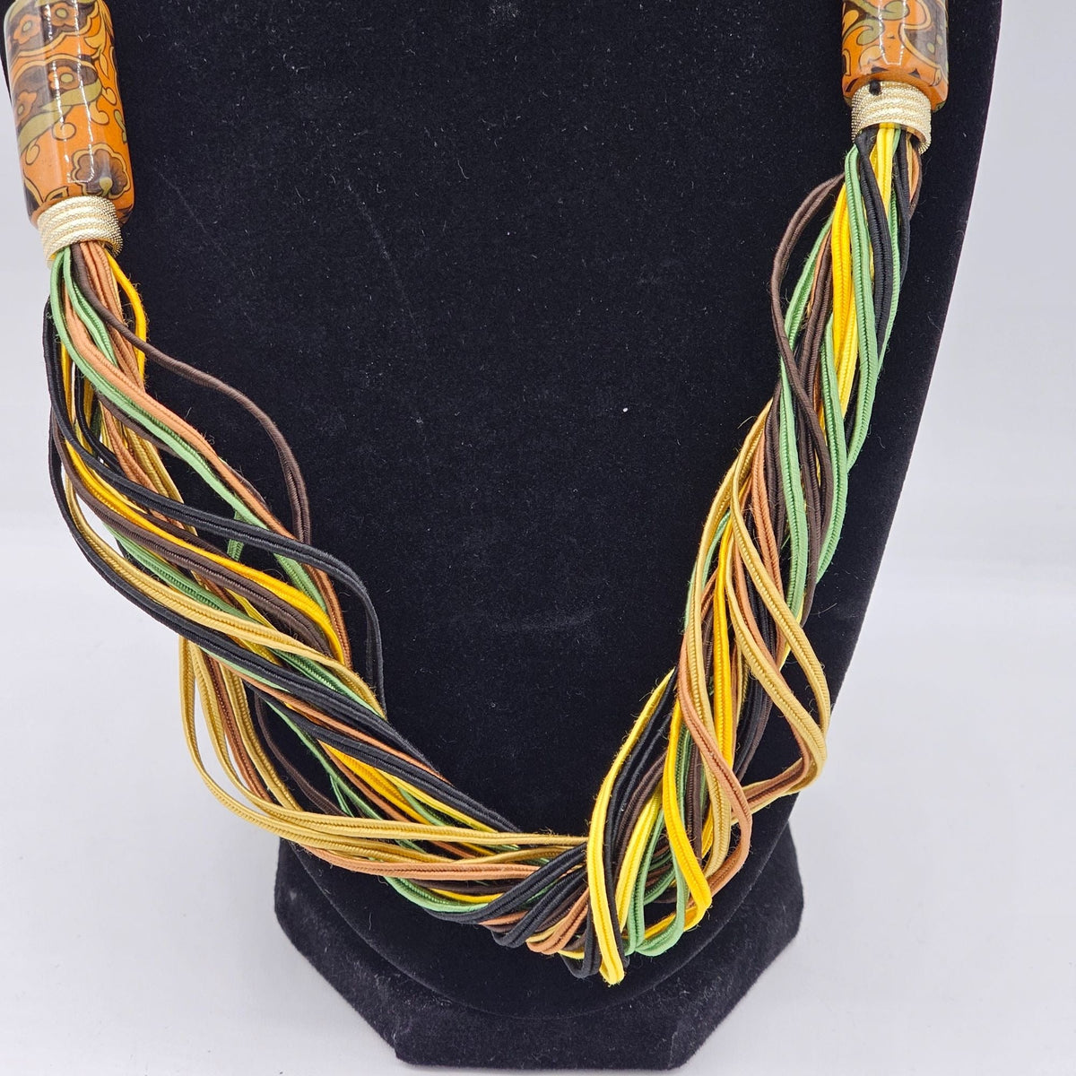 Bohemian Multicolor Woven Necklace Painted Glass Beads Twist Clasp